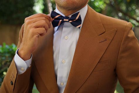 Navy Blue With Peach Stripes Bow Tie Pink Repp Bowtie For Wedding Au