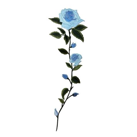 Id 6576 Long Stem Blue Rose Patch Garden Flower Embroidered Iron On