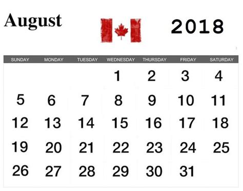 August Calendar 2018 Canada Oppidan Library