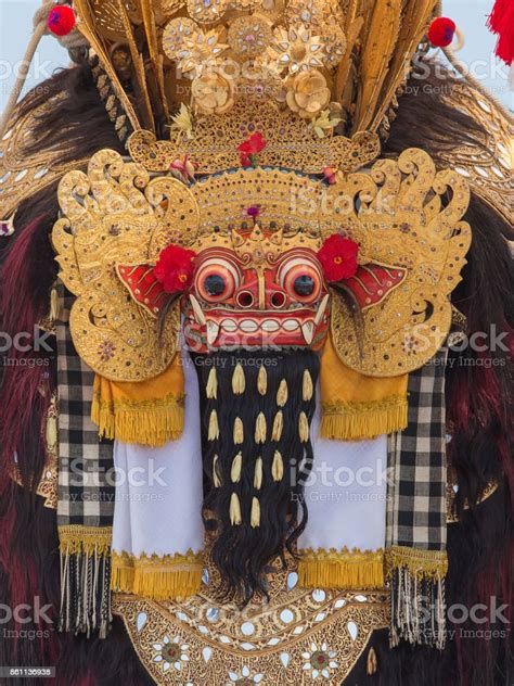 Closeup Of Traditional Balinese Barong Mask In Indonesia Stock Photo