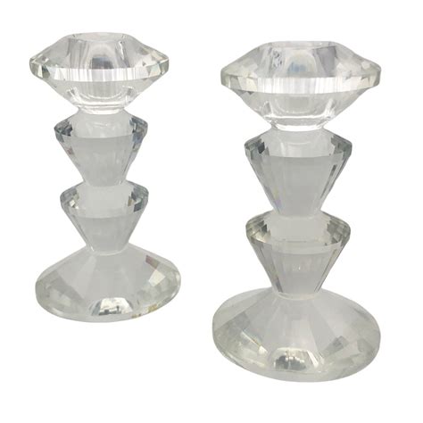 Vintage Pair Sd Simon Designs Crystal Tiered Candlestick Holders Marked