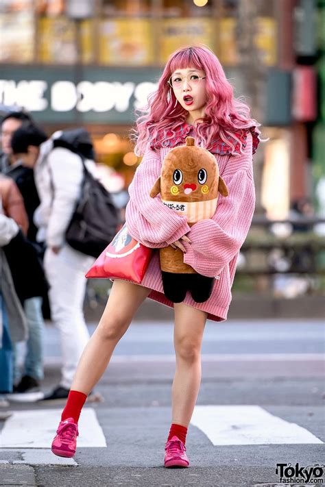 Kawaii Japanese Model Hikapu On The Street In Harajuku Wearing An