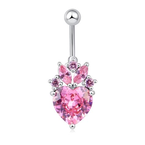 Fashion Sexy Body Jewelry Aaa Cubic Zirconia Cz Flowers Heart Stainless Steel Piercing Navel