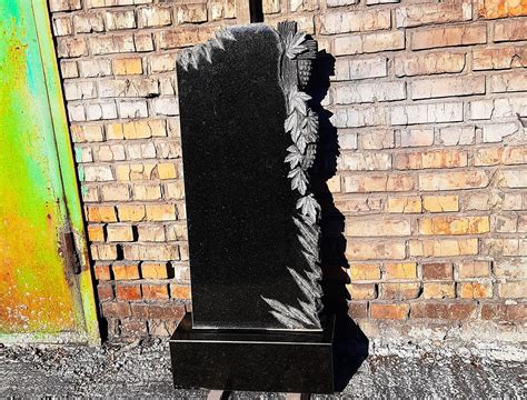 Memorial Headstone Carved From Black Granite Decorated With Etsy In