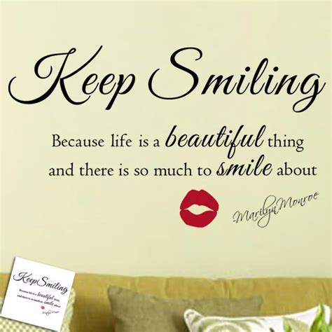Marilyn Monroe Keep Smiling Quote Vinyl Wall Art Sticker Inspirational