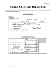 Your bank or financial institution will want you to fill out business deposit slips to go with all your deposits. Sample Check and Deposit Slip Lesson Plan for 5th - 6th Grade | Lesson Planet