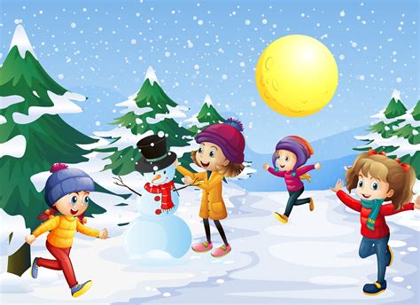 Kids Playing In The Snow On Christmas 377172 Vector Art At Vecteezy