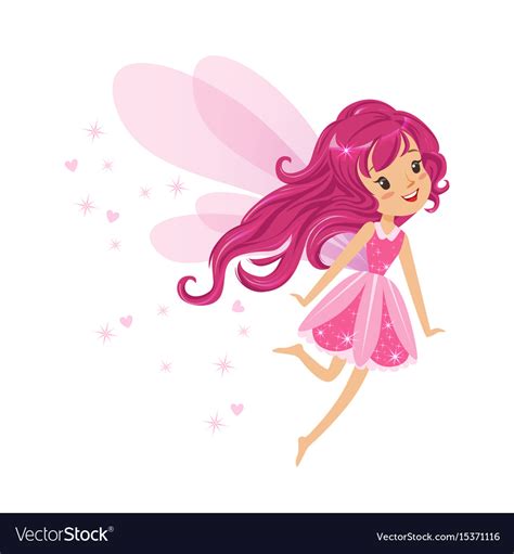 Beautiful Smiling Pink Fairy Girl Flying Colorful Vector Image