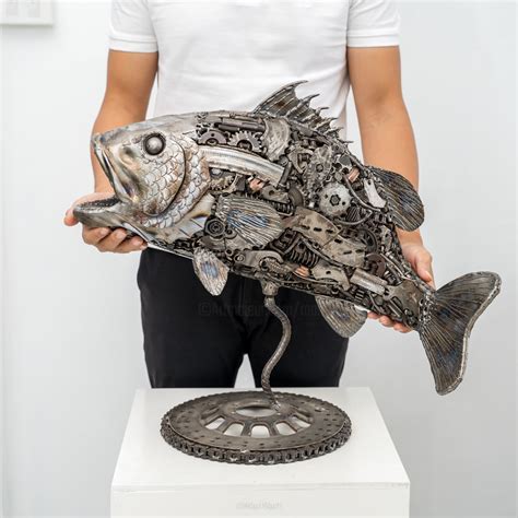 Seabass Fish Scrap Metal Sculpture Sculpture By Mari9art Metal Art