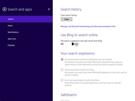 Win 81 Turn Off Bing From Internal Search Engine