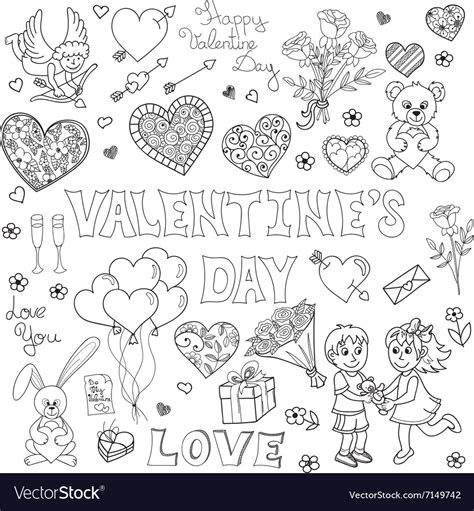Valentines Day Doodles Set Royalty Free Vector Image