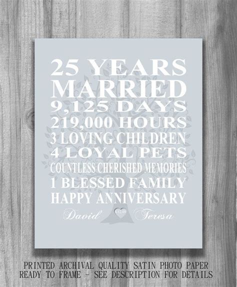 For instance, fifty years of marriage is called a golden wedding anniversary, golden anniversary or golden wedding. 25th Wedding Anniversary Gift Silver Anniversary Print ...