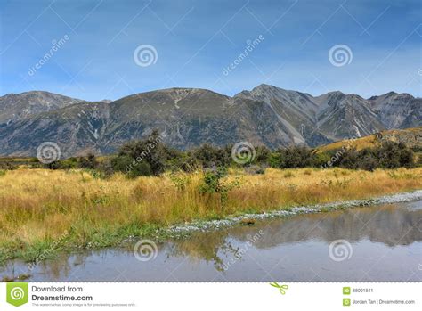 Scenic Mountain Ranges In Ashburton Lakes Region In New