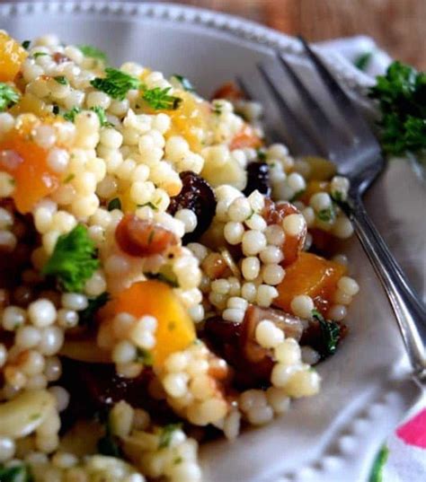 This simple apricot couscous salad is made with just 5 key ingredients couscous, almonds, apricots, spinach and a handful of currants. ISRAELI COUSCOUS DRIED FRUIT SALAD - Farm Fresh Nuts