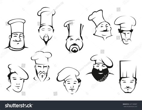 cartoon portraits chefs cooks uniform toques stock vector royalty free 247138987 shutterstock