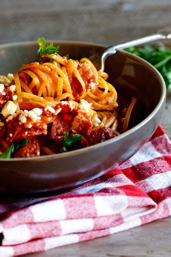 Choose chunky pasta shapes like penne or farfalle to trap the sauce, and serve with lashings of grated parmesan cheese. Tomato & Chorizo pasta - Simply Delicious