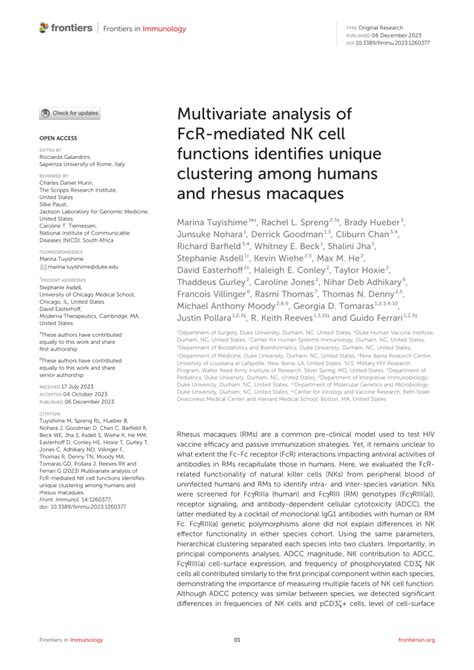 Pdf Multivariate Analysis Of Fcr Mediated Nk Cell Functions