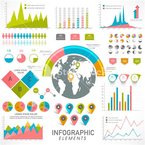 Creative Statistical Infographic Elements With Colorful Graphs And