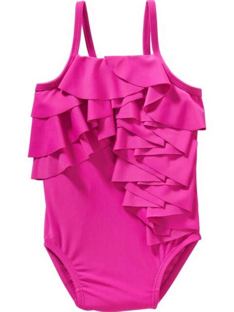 Nwt Old Navy Girls Ruffled Swimsuit 18 24 Months One Piece Bright Pink