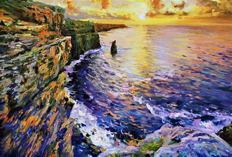 Cliffs Of Moher At Sunset Painting By Conor Mcguire Fine Art America