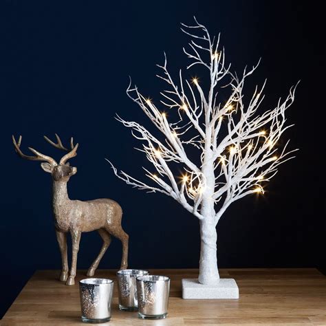 2ft Snowy Effect Table Warm White Twig Tree Pre Lit 24 Led Xmas Lights
