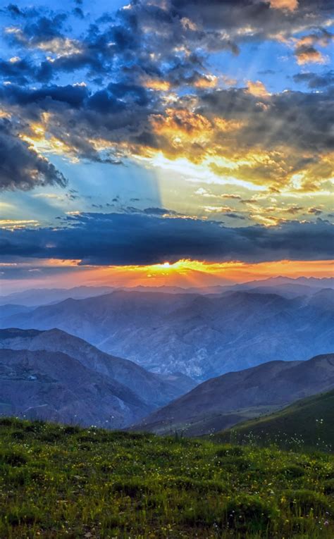 Download 950x1534 Wallpaper Horizon Sunset Landscape Mountains