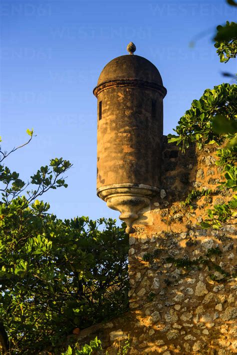 low angle view of fortaleza san felipe against clear blue sky during sunset puerto plata