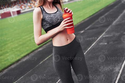 Break After Hard Workout Cropped Photo Of Fitness Girl Have A Rest After Morning Run At The