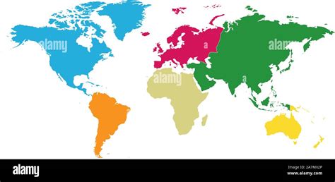 Colorful World Map Continents With Boundaries Vector Illustration Stock