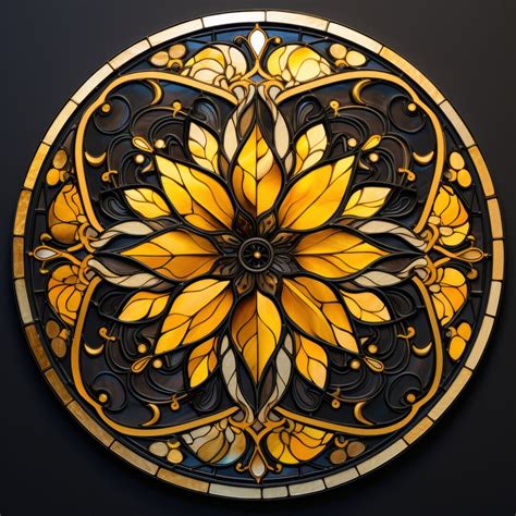 Elegant Stained Glass Mandala In Blacks And Golds Unique Home Digital Decor Art Etsy