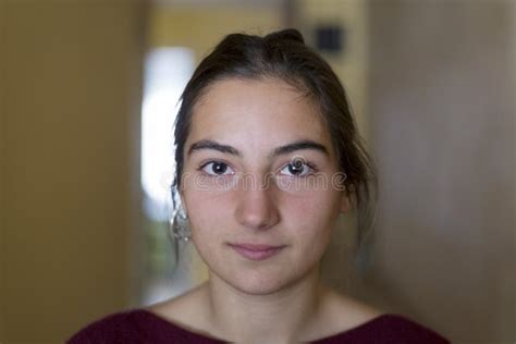 Closeup Portrait Of A Young Woman Looking Camera Stock Photo Image Of