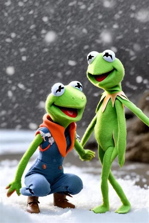 Taylor Swift And Kermit The Frog Playing In Snow On Openart