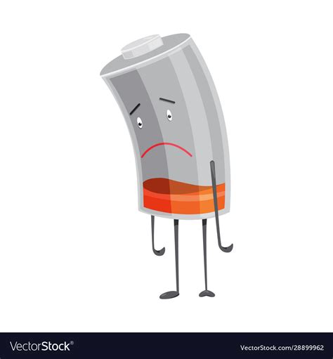 Sad Battery Man Standing Low Battery Indication Vector Image