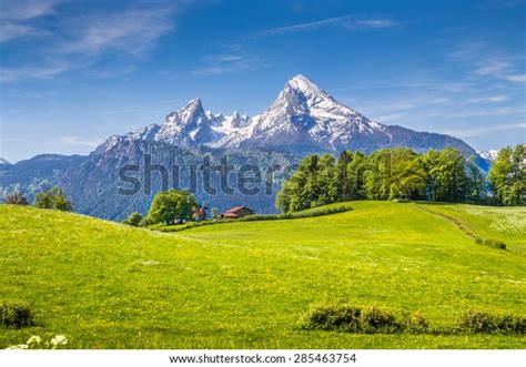 Idyllic Landscape Alps Fresh Green Meadows Stock Photo Edit Now 285463754