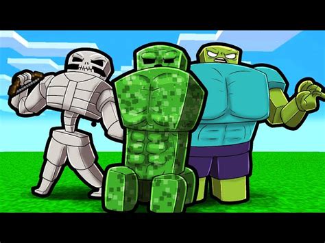 Minecraft But Mobs Get Ripped Mobs Level Up If Damaged