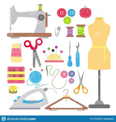 Vector Illustration Of Sewing And Needlework Flat Icons Set Isolated On