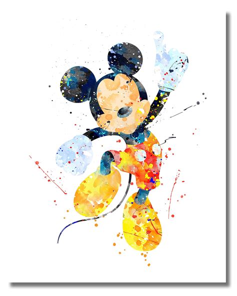 Mickey Mouse Wall Art Watercolor Poster Prints Set Of Six 8x10 Photos