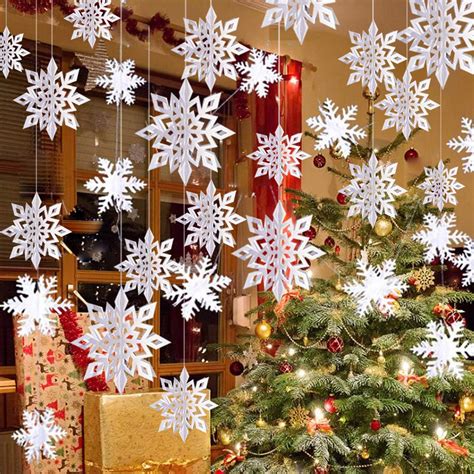Winter Christmas Hanging Snowflake Decorations 12pcs 3d Large White