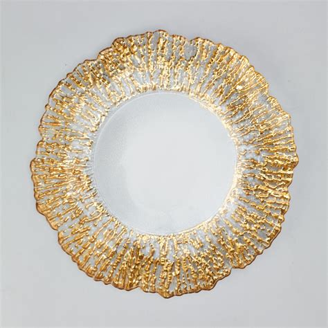 Glass Reef Charger Plate Pack Clear W Gold Rim Charger