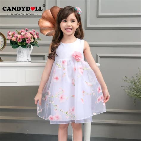 Candydoll Girls Dress Children Girls White Dress Fashion Sweet Printed