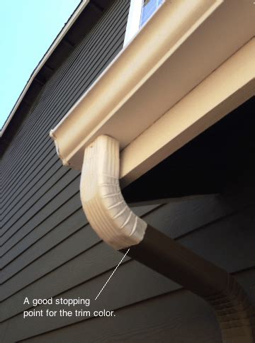 Rinse the gutters with a hose by standing on a ladder or on the top of the roof, spraying the water on the gutters downward towards the ground. Painting exterior edges