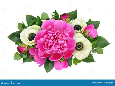 Pink Peonies And Anemone Flowers In A Floral Arrangement Stock Image