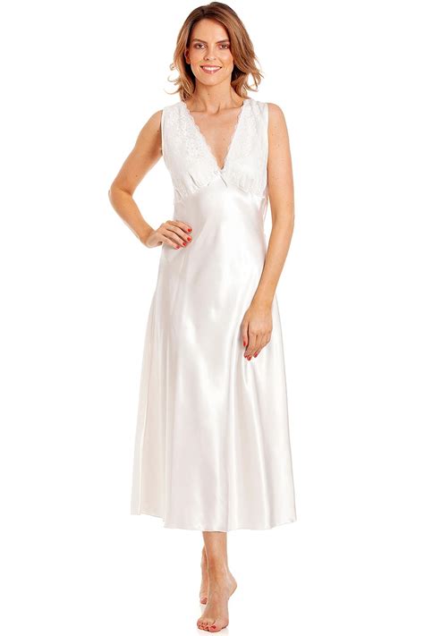Ladies Long Full Length Satin Nightdress Lace Chemise Nightwear Sizes 10 28 Ebay