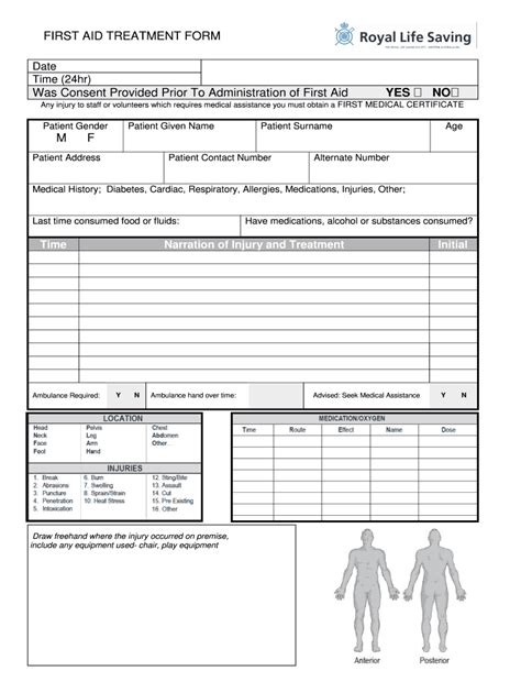 Free Printable First Aid Treatment Form Printable Templates