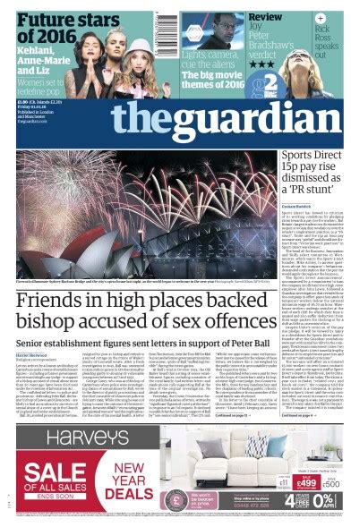 The Guardian Uk Front Page For 1 January 2016 Paperboy Online Newspapers
