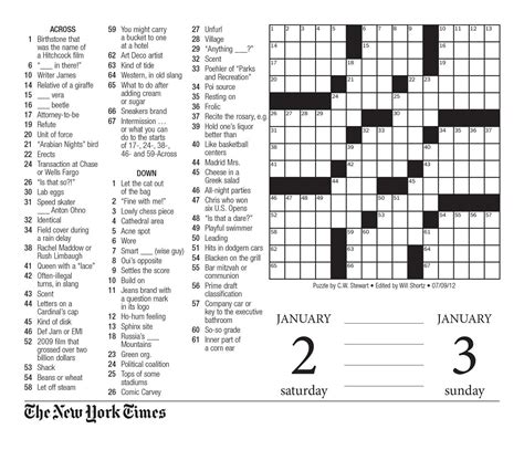 New York Times Crossword Printable Free Wednesday