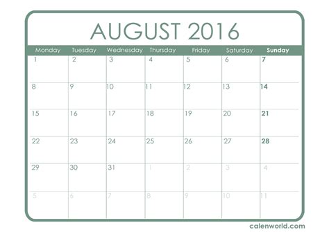 August 2016 Calendar Printable Calendars