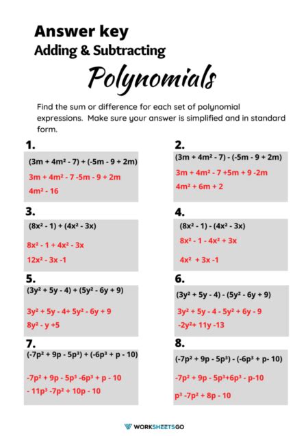 Adding And Subtracting Polynomials Worksheets Worksheetsgo