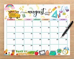 EDITABLE August 2023 Calendar Back to School Kids School - Etsy