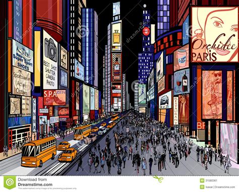 New York Night Cityscape Vector Cartoon Illustration Cartoondealer